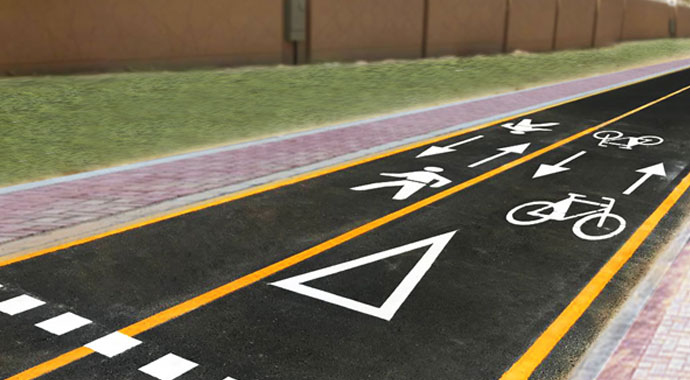 Cycle track road marking in Al Khawaneej